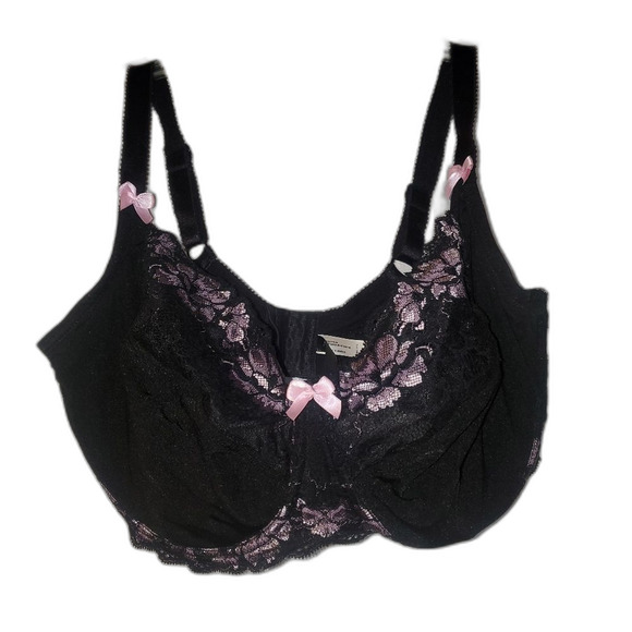 Black And Pink Lace Underwire Bra, 44G, 44DDDD, Adore Me, Sexy, Plus Size - Picture 1 of 5